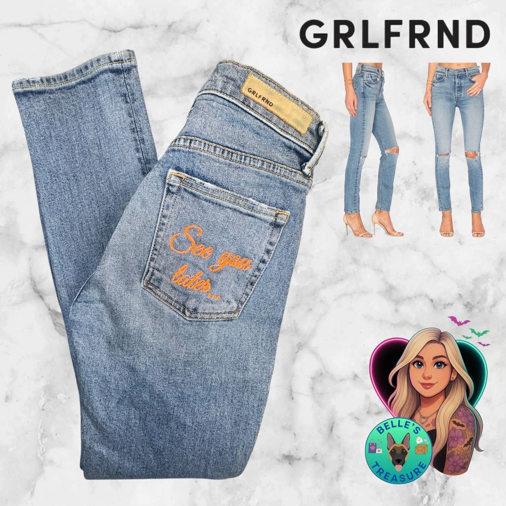 GRLFRND Jeans Women's 25 Karolina What Is‎ Life Distressed See You Later Petite